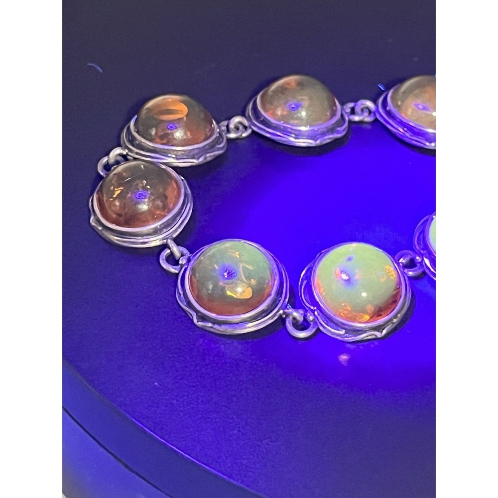 Vintage Sterling 925 Genuine Baltic Amber‎ Bezel Cabochon Setting Link Bracelet